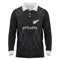 Custom Aotearoa Rugby Long Sleeve Polo Shirt The Blacks-Sporty T90 Style - Polynesian Pride