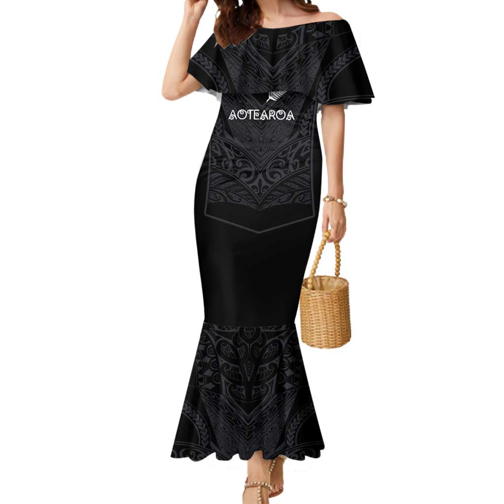 Custom Aotearoa Rugby Mermaid Dress The Blacks-Sporty T90 Style LT03 Women Black - Polynesian Pride