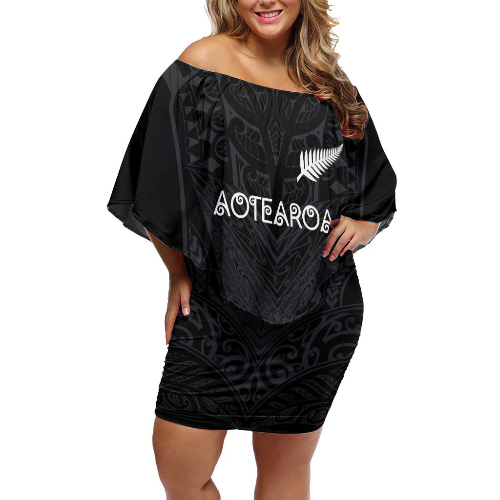 Custom Aotearoa Rugby Off Shoulder Short Dress The Blacks-Sporty T90 Style - Polynesian Pride