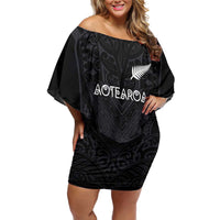 Custom Aotearoa Rugby Off Shoulder Short Dress The Blacks-Sporty T90 Style - Polynesian Pride