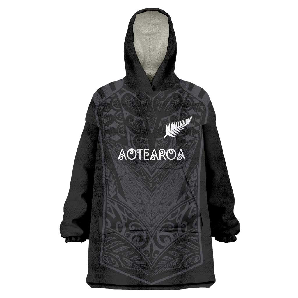Custom Aotearoa Rugby Wearable Blanket Hoodie The Blacks-Sporty T90 Style - Polynesian Pride
