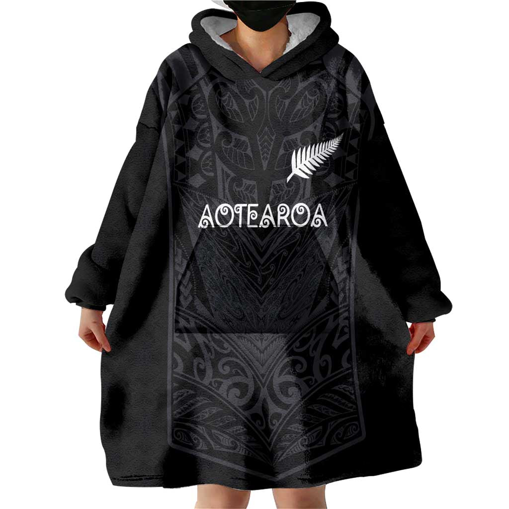 Custom Aotearoa Rugby Wearable Blanket Hoodie The Blacks-Sporty T90 Style - Polynesian Pride