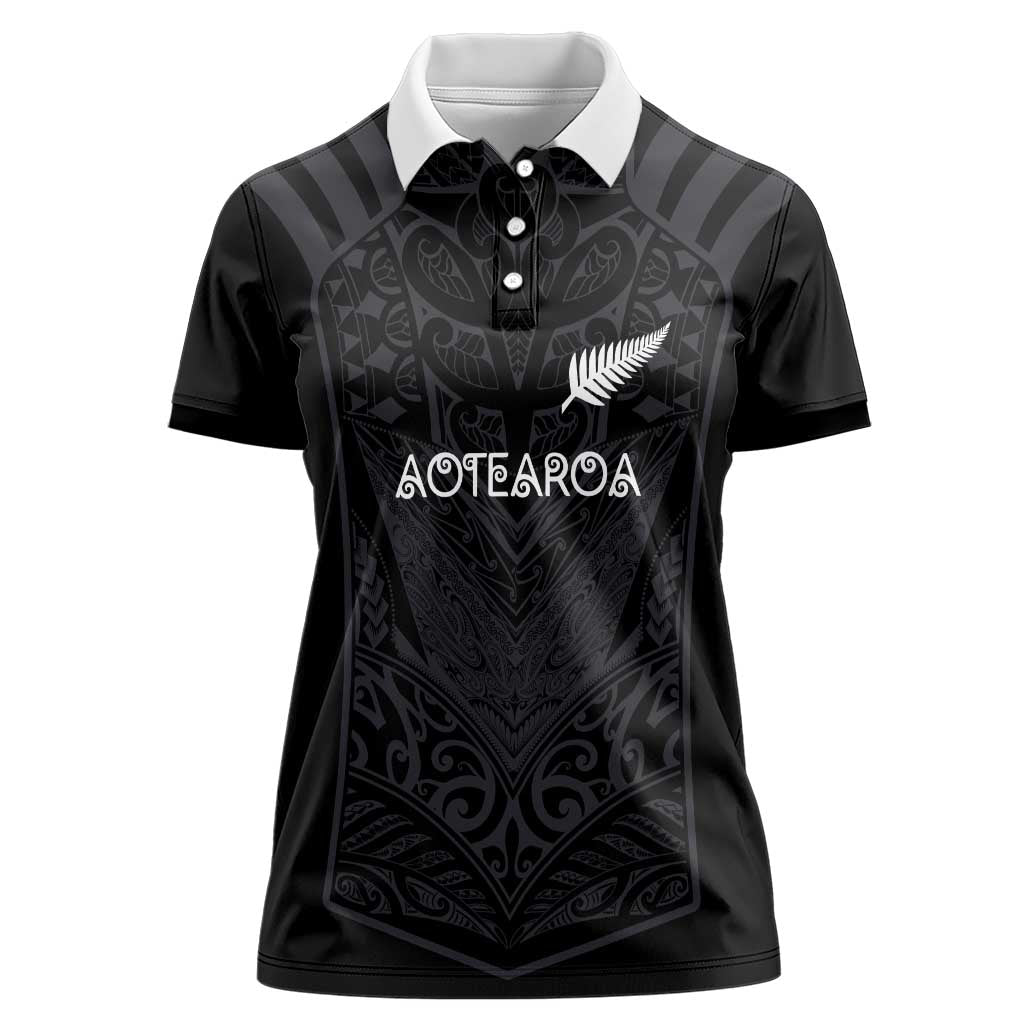 Custom Aotearoa Rugby Women Polo Shirt The Blacks-Sporty T90 Style LT03 Female Black - Polynesian Pride