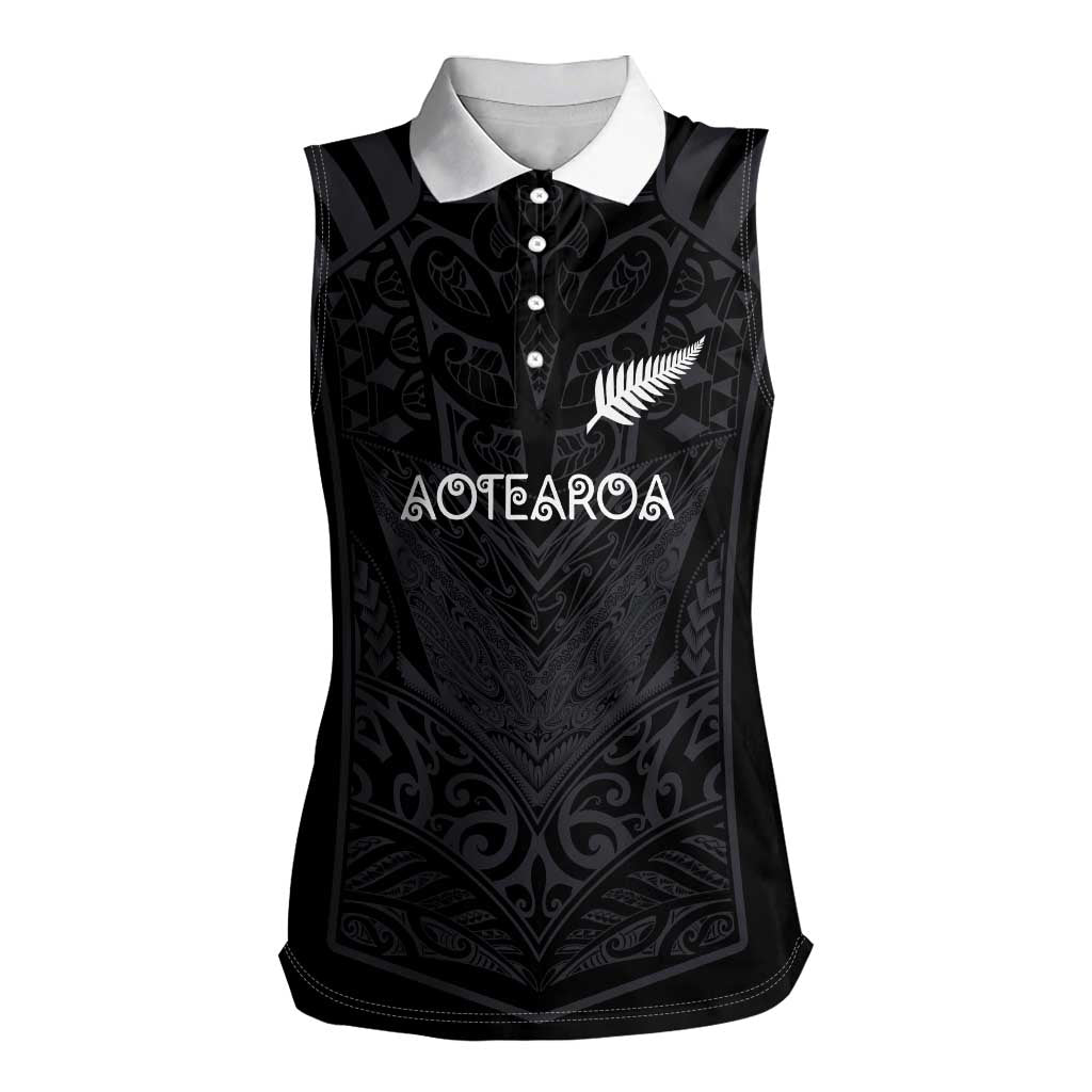 Custom Aotearoa Rugby Women Sleeveless Polo Shirt The Blacks-Sporty T90 Style LT03 Female Black - Polynesian Pride