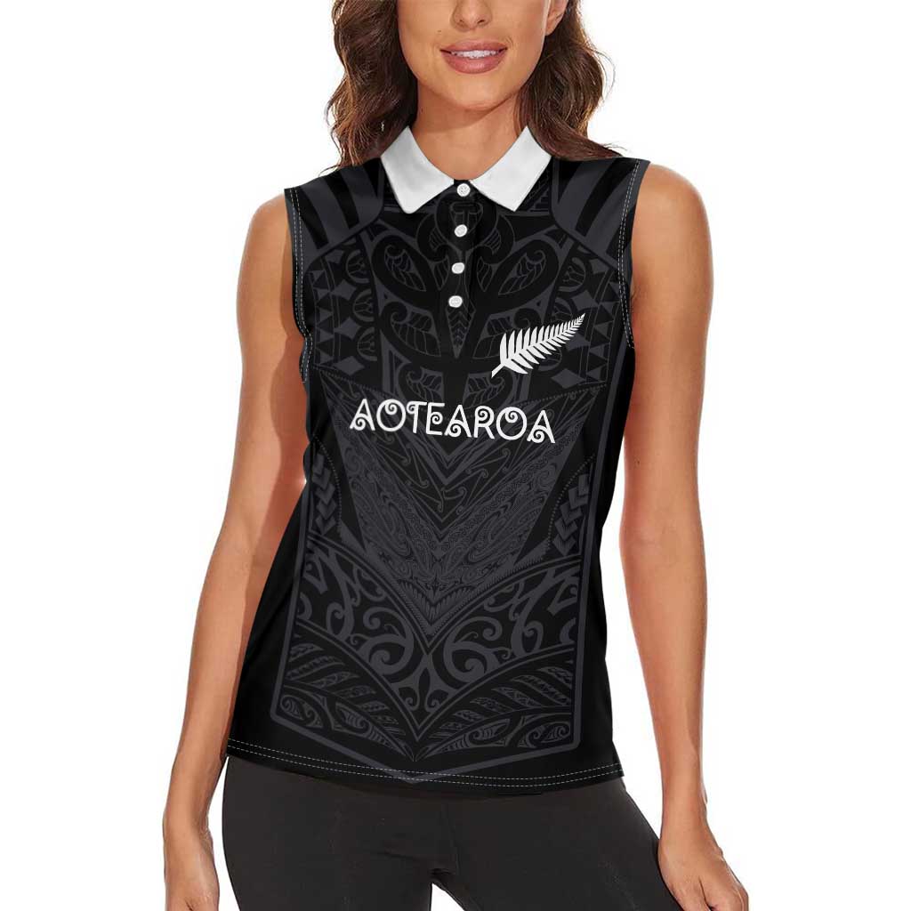 Custom Aotearoa Rugby Women Sleeveless Polo Shirt The Blacks-Sporty T90 Style - Polynesian Pride