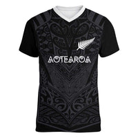 Custom Aotearoa Rugby Women V-Neck T-Shirt The Blacks-Sporty T90 Style - Polynesian Pride