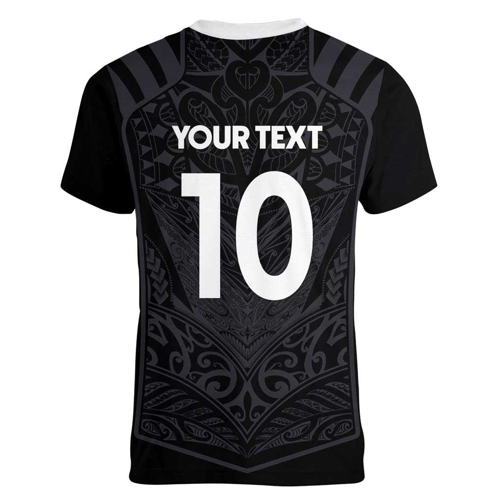 Custom Aotearoa Rugby Women V-Neck T-Shirt The Blacks-Sporty T90 Style - Polynesian Pride