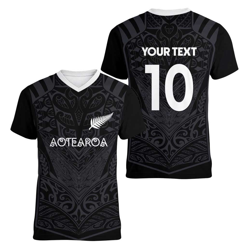 Custom Aotearoa Rugby Women V-Neck T-Shirt The Blacks-Sporty T90 Style - Polynesian Pride