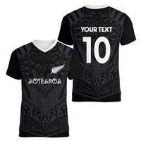Custom Aotearoa Rugby Women V-Neck T-Shirt The Blacks-Sporty T90 Style - Polynesian Pride