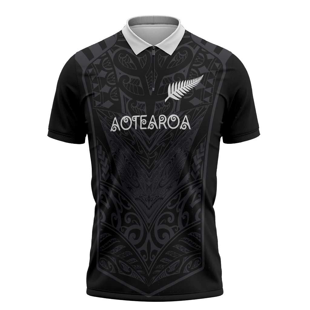 Custom Aotearoa Rugby Zipper Polo Shirt The Blacks-Sporty T90 Style - Polynesian Pride