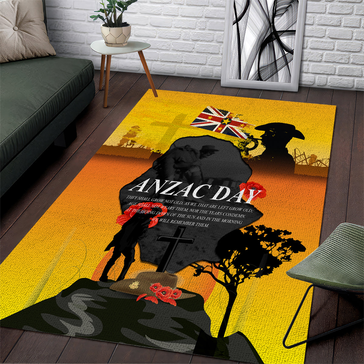 Niue ANZAC Day Area Rug Soldier and Gallipoli Lest We Forget LT03 Yellow - Polynesian Pride