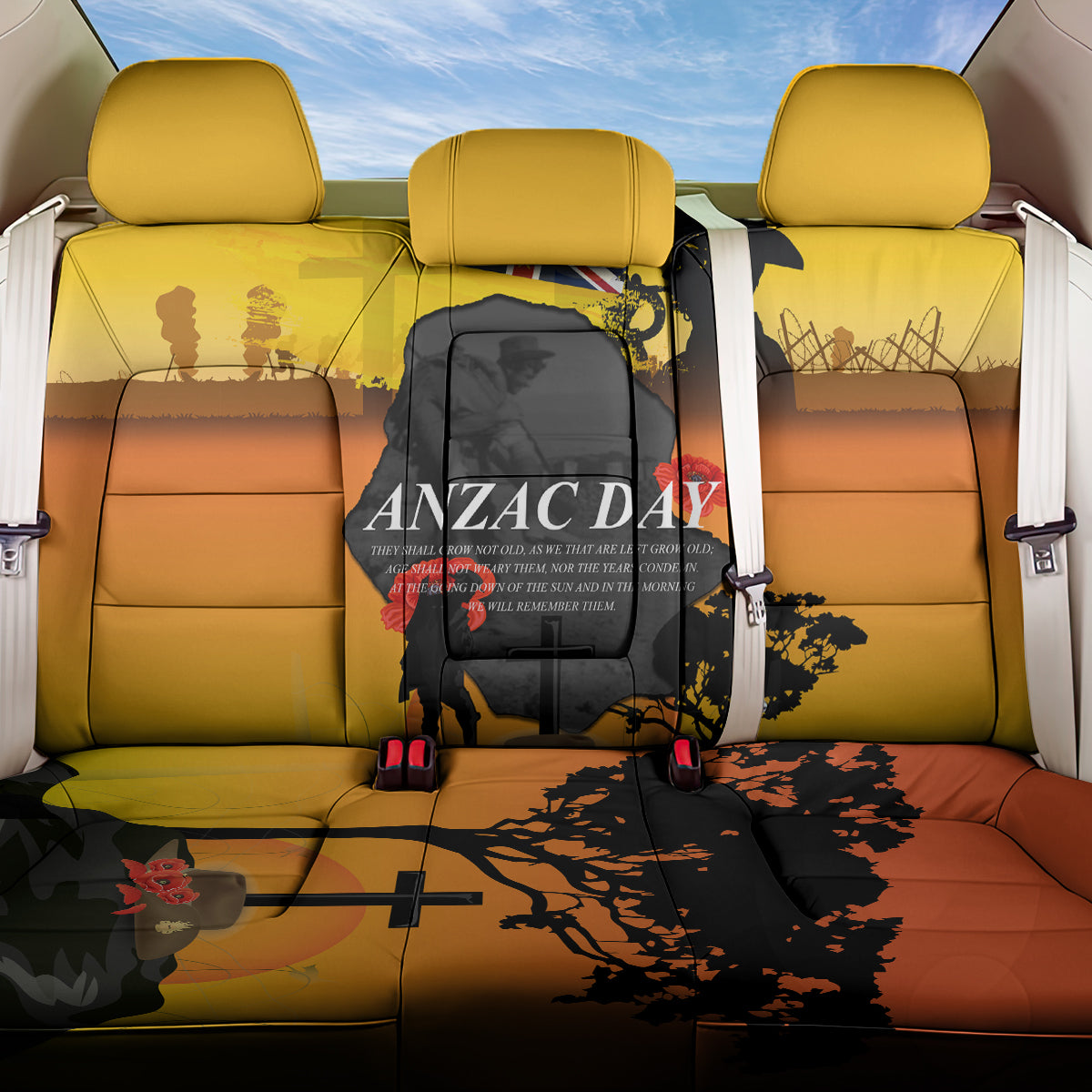 Niue ANZAC Day Back Car Seat Cover Soldier and Gallipoli Lest We Forget LT03 One Size Yellow - Polynesian Pride