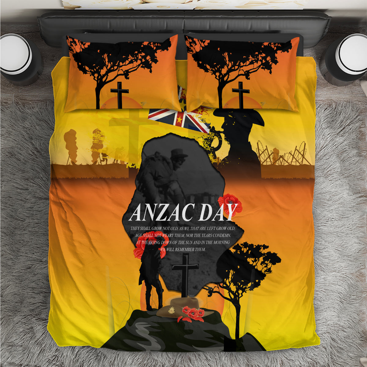 Niue ANZAC Day Bedding Set Soldier and Gallipoli Lest We Forget LT03 Yellow - Polynesian Pride