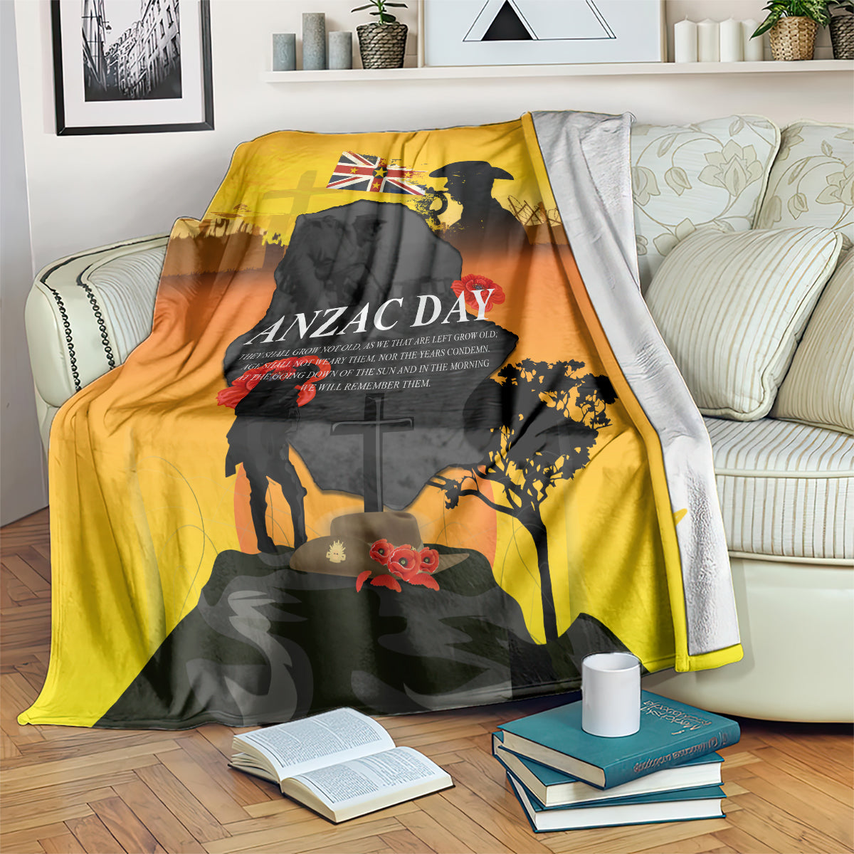 Niue ANZAC Day Blanket Soldier and Gallipoli Lest We Forget LT03 Yellow - Polynesian Pride