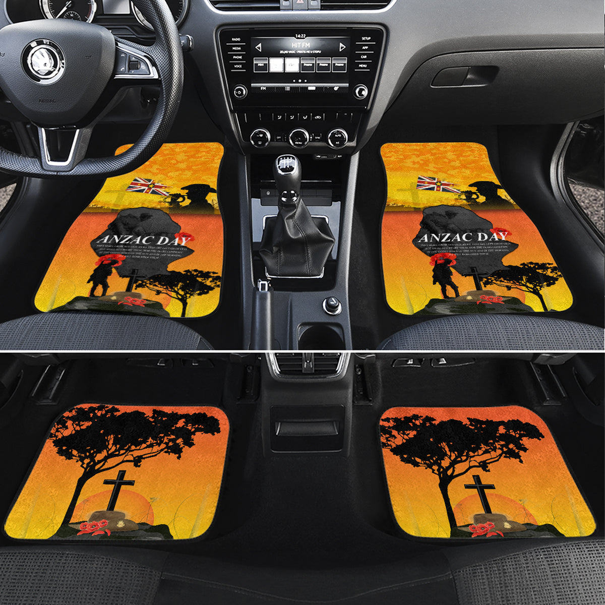 Niue ANZAC Day Car Mats Soldier and Gallipoli Lest We Forget LT03 Set 4pcs Yellow - Polynesian Pride