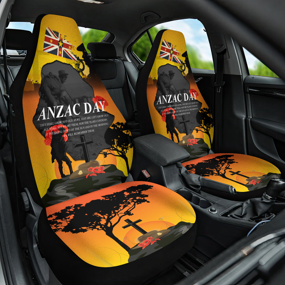 Niue ANZAC Day Car Seat Cover Soldier and Gallipoli Lest We Forget LT03 One Size Yellow - Polynesian Pride
