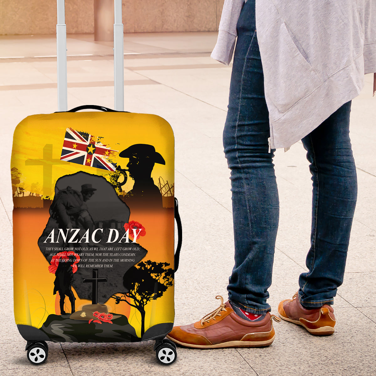 Niue ANZAC Day Luggage Cover Soldier and Gallipoli Lest We Forget LT03 Yellow - Polynesian Pride