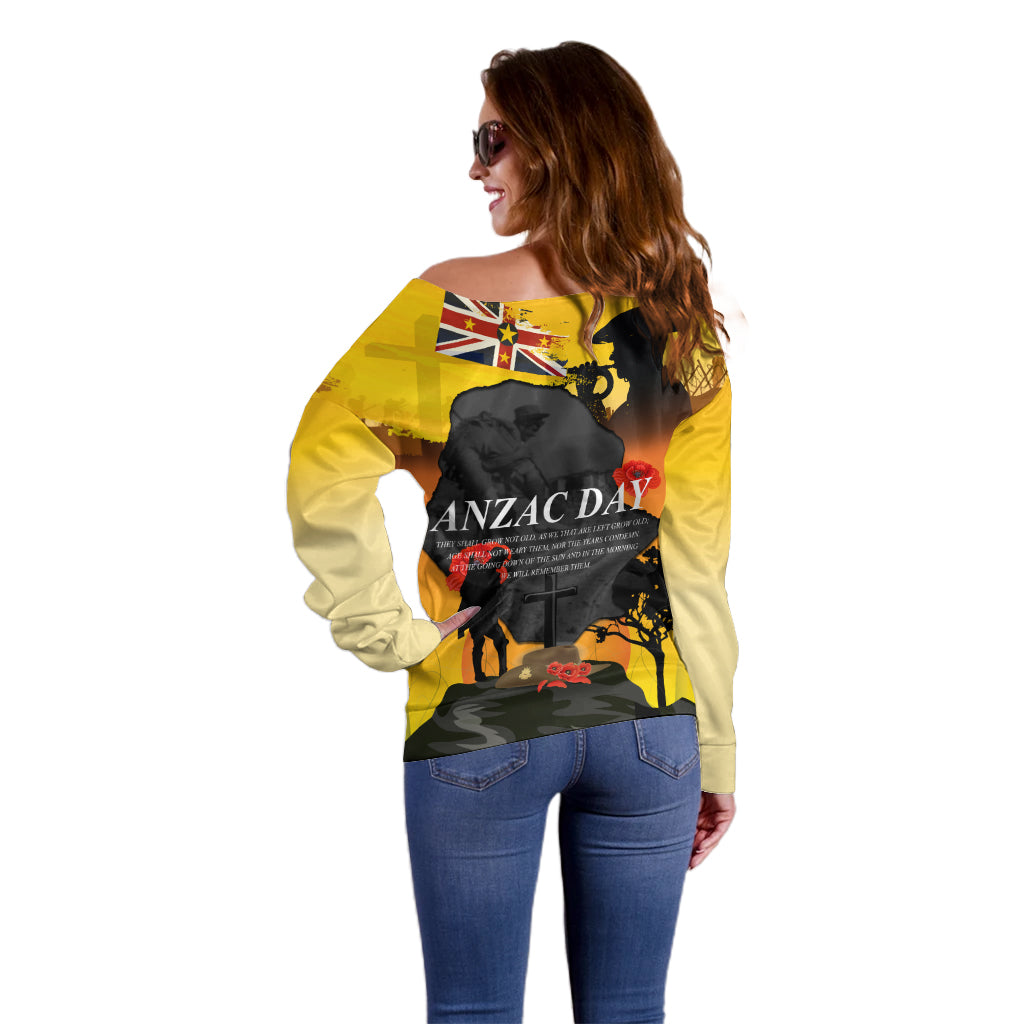 Niue ANZAC Day Off Shoulder Sweater Soldier and Gallipoli Lest We Forget LT03 - Polynesian Pride