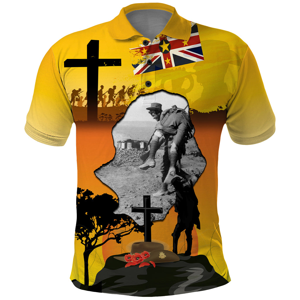 Niue ANZAC Day Polo Shirt Soldier and Gallipoli Lest We Forget LT03 Yellow - Polynesian Pride