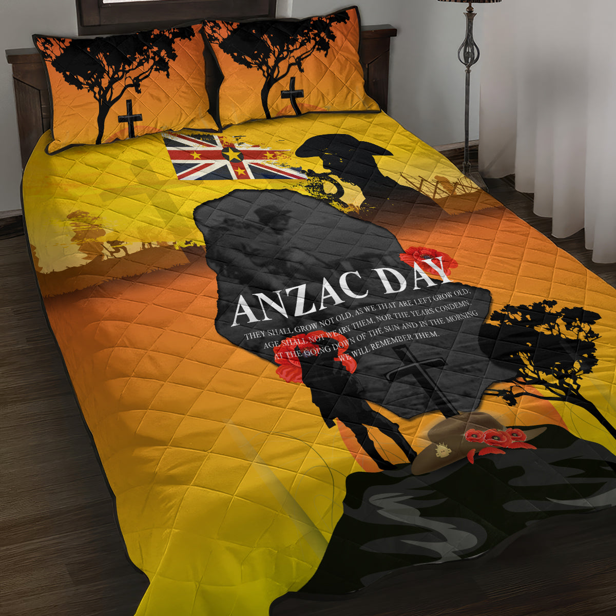Niue ANZAC Day Quilt Bed Set Soldier and Gallipoli Lest We Forget LT03 Yellow - Polynesian Pride