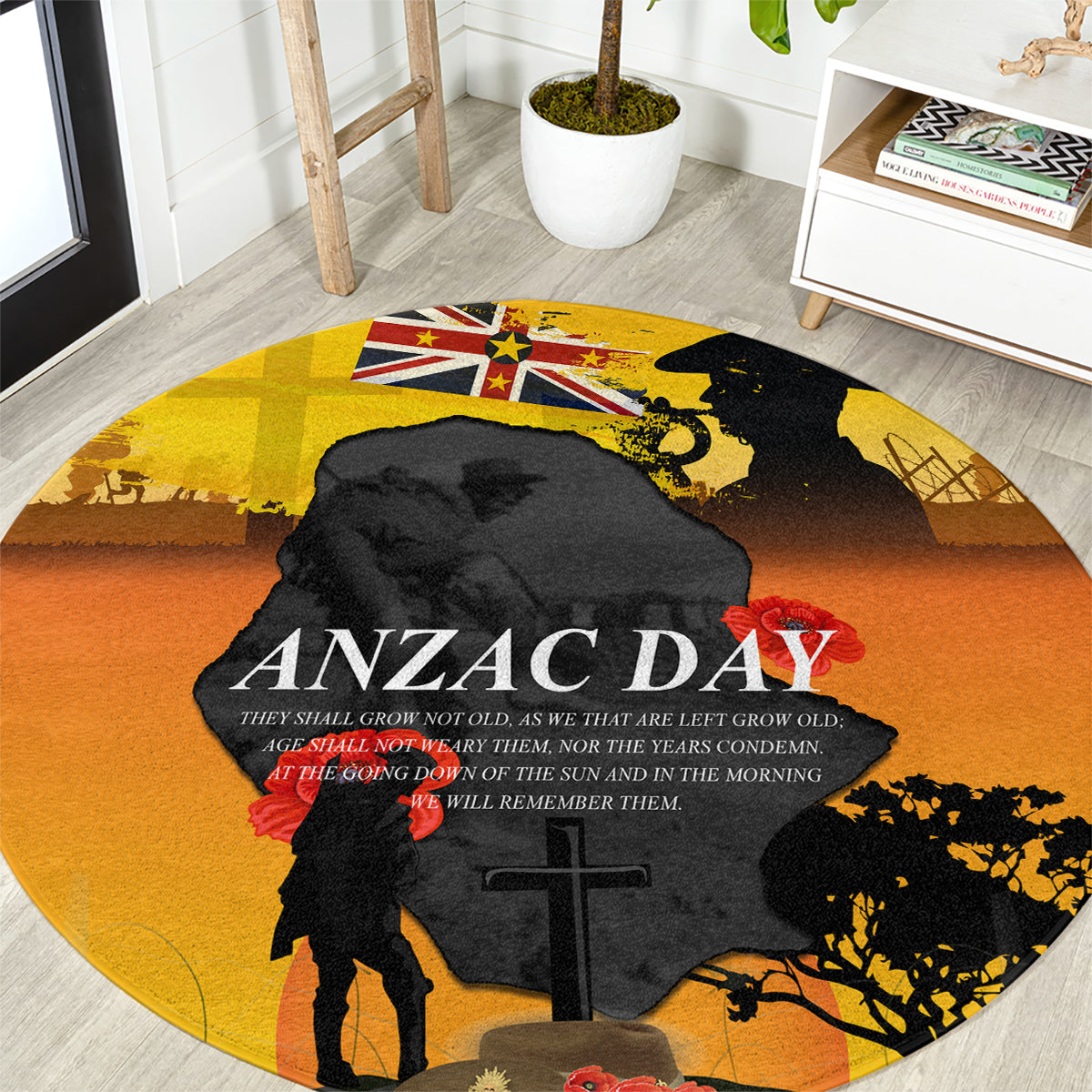 Niue ANZAC Day Round Carpet Soldier and Gallipoli Lest We Forget LT03 Yellow - Polynesian Pride