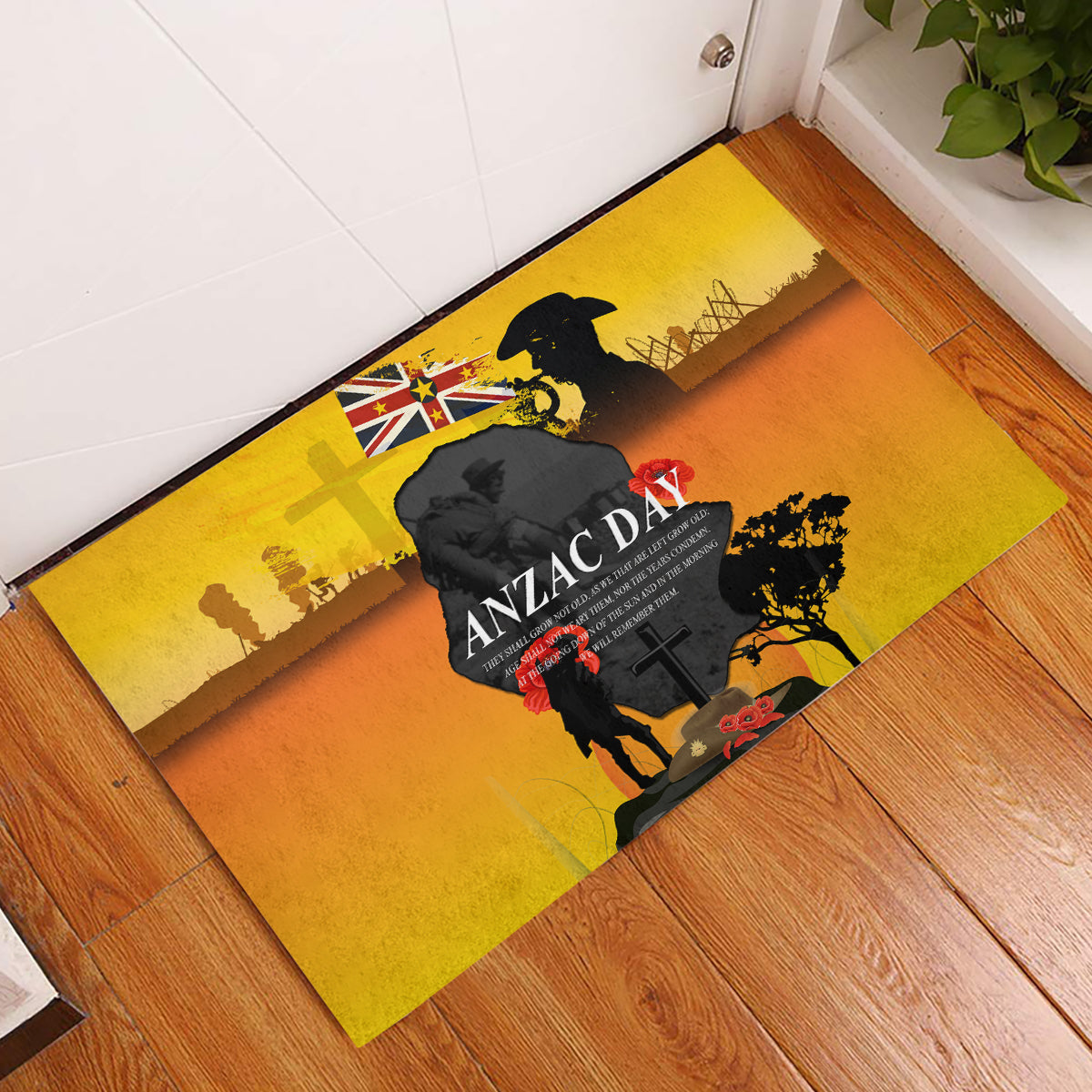 Niue ANZAC Day Rubber Doormat Soldier and Gallipoli Lest We Forget LT03 Yellow - Polynesian Pride