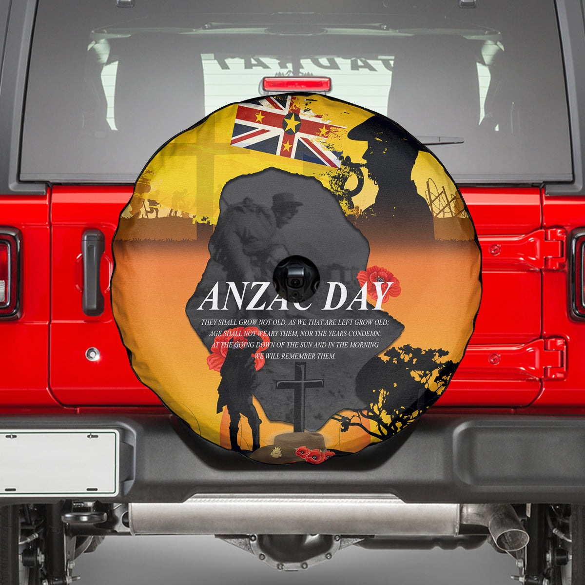 Niue ANZAC Day Spare Tire Cover Soldier and Gallipoli Lest We Forget LT03 - Polynesian Pride