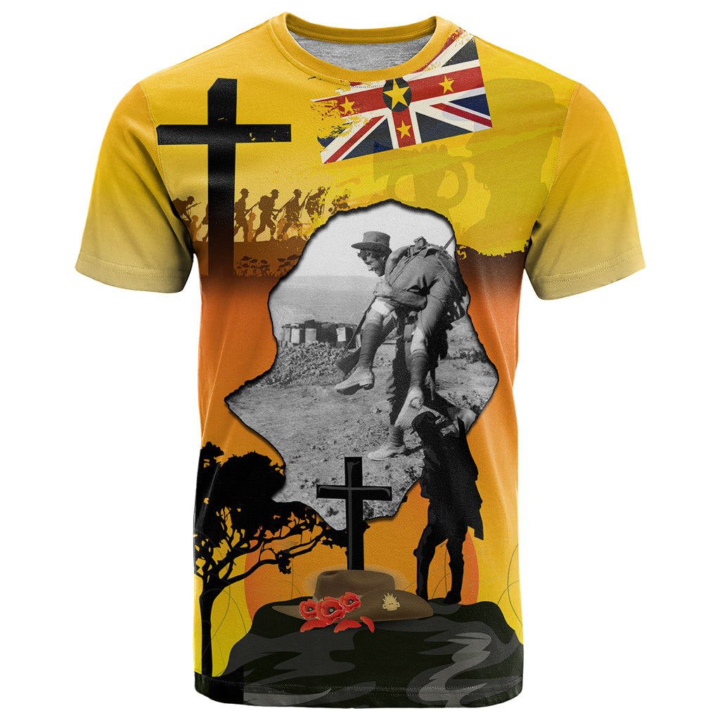 Niue ANZAC Day T Shirt Soldier and Gallipoli Lest We Forget LT03 Yellow - Polynesian Pride
