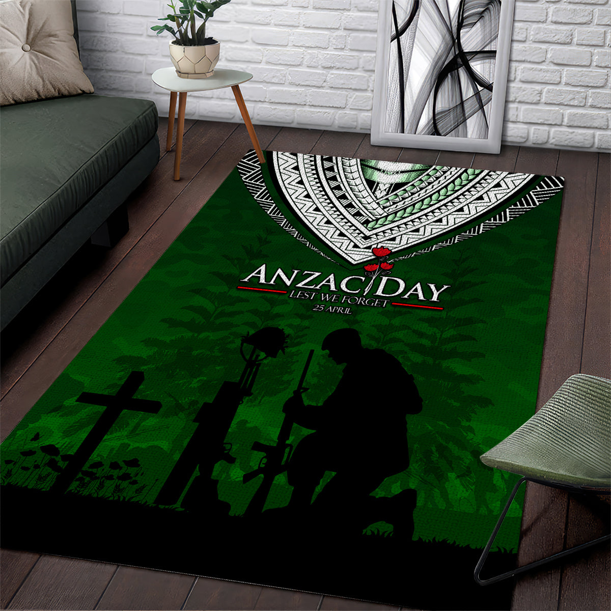 Norfolk Island ANZAC Day Area Rug Soldier Lest We Forget Camouflage LT03 Green - Polynesian Pride