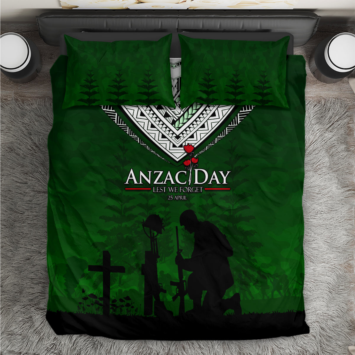 Norfolk Island ANZAC Day Bedding Set Soldier Lest We Forget Camouflage LT03 Green - Polynesian Pride