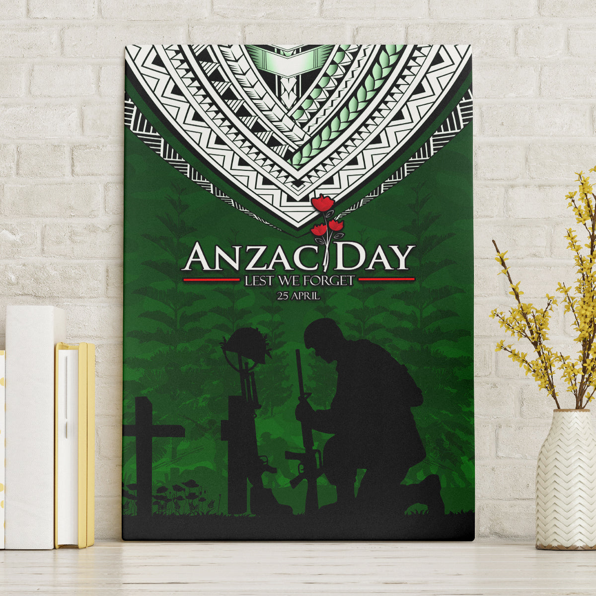 Norfolk Island ANZAC Day Canvas Wall Art Soldier Lest We Forget Camouflage LT03 Without Frame Green - Polynesian Pride