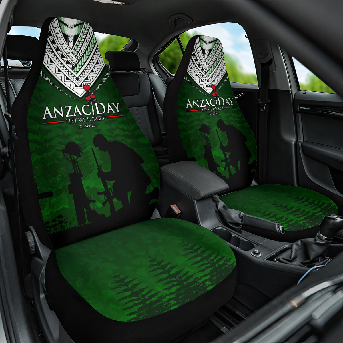 Norfolk Island ANZAC Day Car Seat Cover Soldier Lest We Forget Camouflage LT03 One Size Green - Polynesian Pride