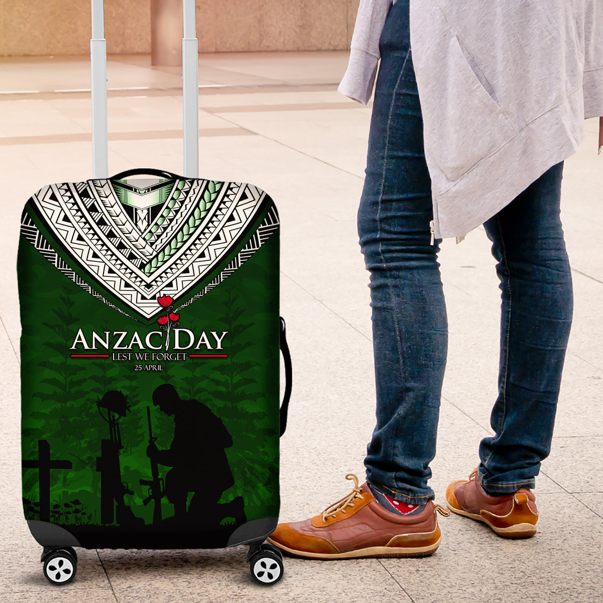 Norfolk Island ANZAC Day Luggage Cover Soldier Lest We Forget Camouflage LT03 Green - Polynesian Pride