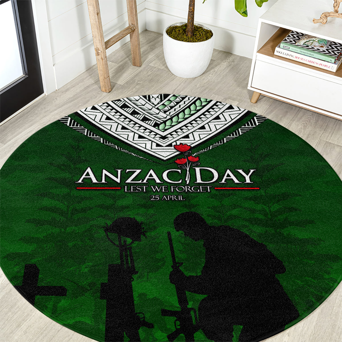 Norfolk Island ANZAC Day Round Carpet Soldier Lest We Forget Camouflage LT03 Green - Polynesian Pride