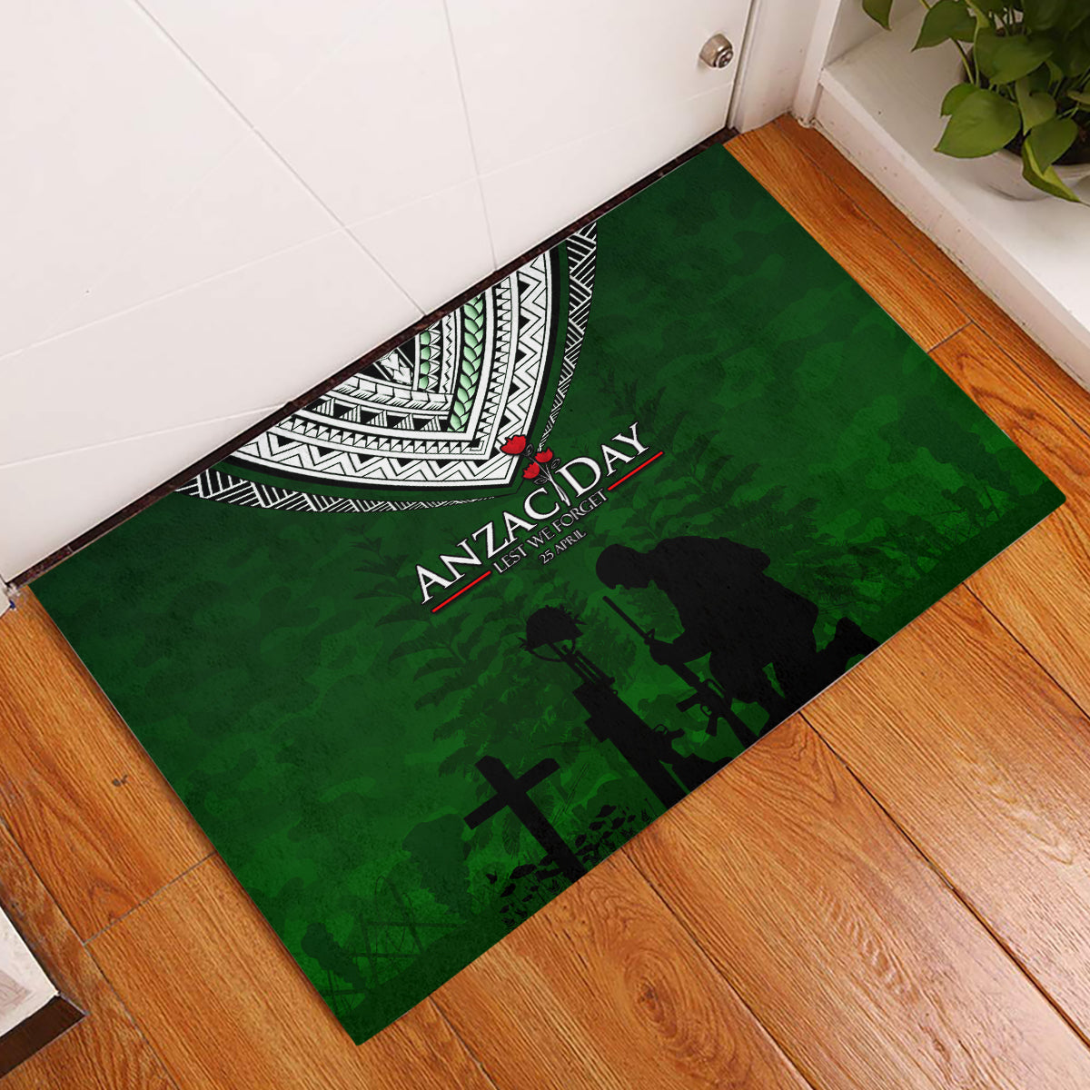Norfolk Island ANZAC Day Rubber Doormat Soldier Lest We Forget Camouflage LT03 Green - Polynesian Pride