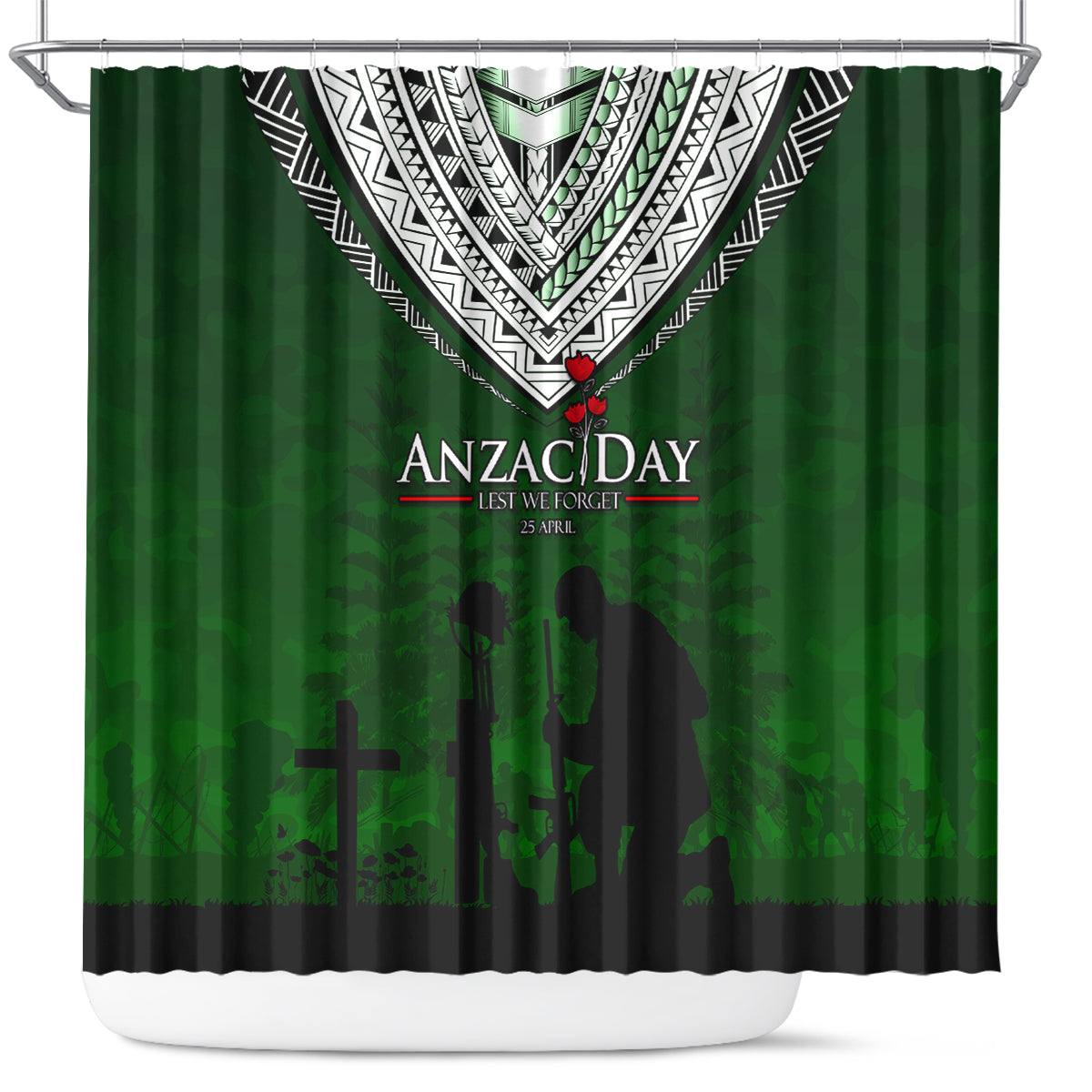 Norfolk Island ANZAC Day Shower Curtain Soldier Lest We Forget Camouflage LT03 Green - Polynesian Pride