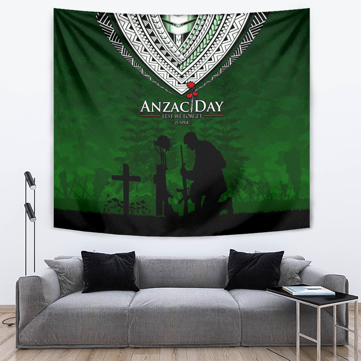 Norfolk Island ANZAC Day Tapestry Soldier Lest We Forget Camouflage LT03 Green - Polynesian Pride