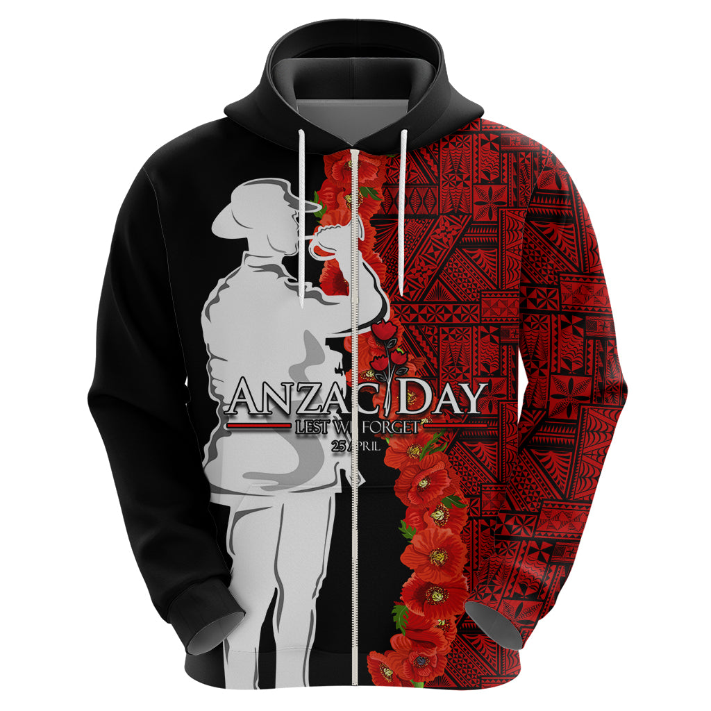 Tonga ANZAC Day Hoodie Red Poppies Flower Soldier Lest We Forget LT03 - Polynesian Pride