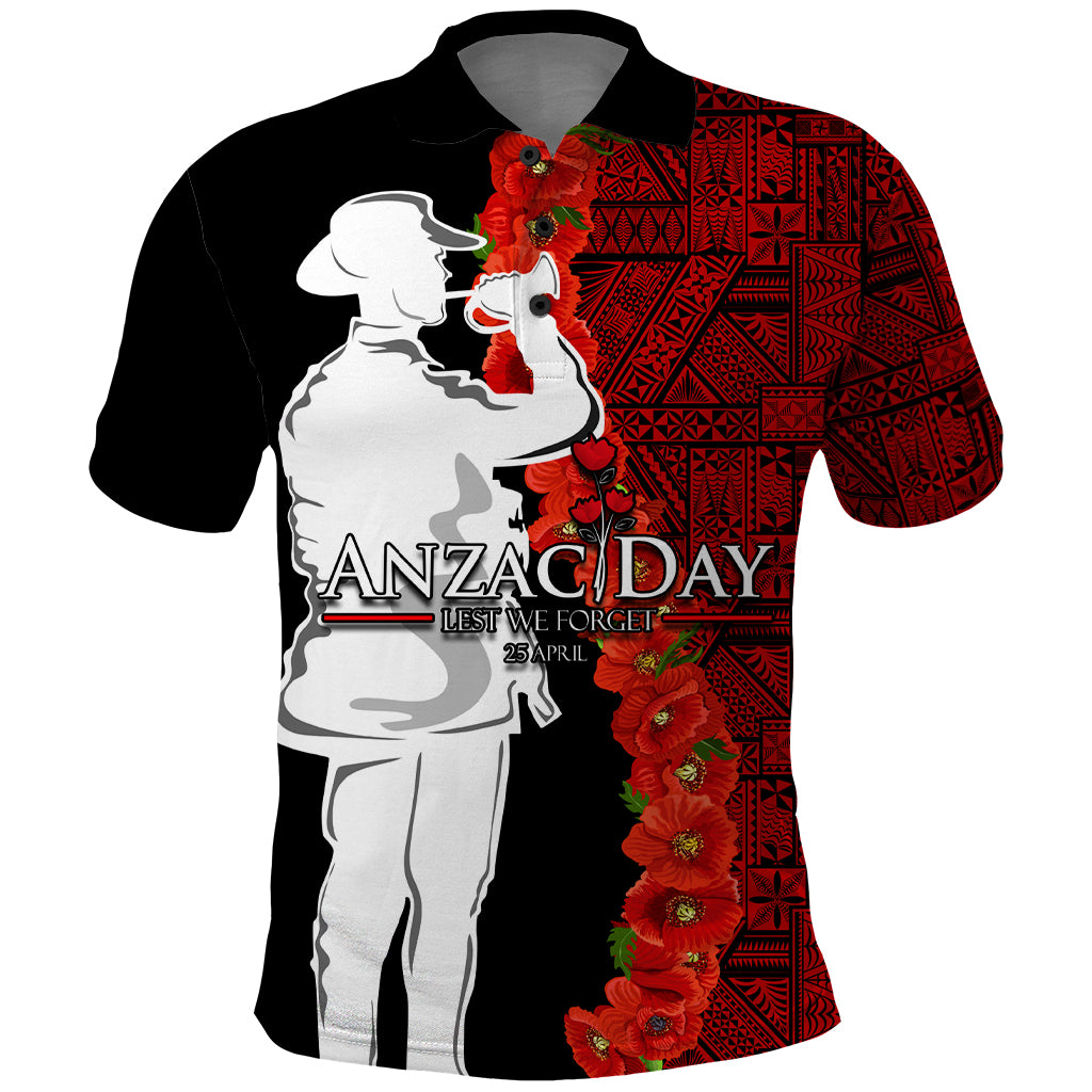 Tonga ANZAC Day Polo Shirt Red Poppies Flower Soldier Lest We Forget LT03 Red - Polynesian Pride