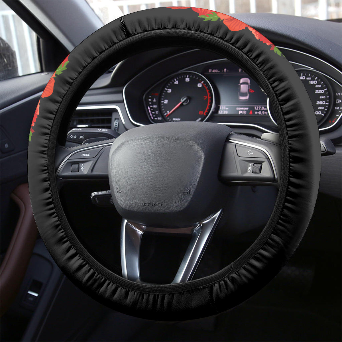 Tonga ANZAC Day Steering Wheel Cover Red Poppies Flower Soldier Lest We Forget LT03 - Polynesian Pride