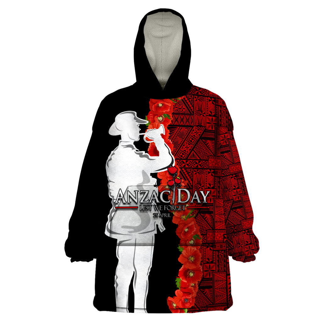 Tonga ANZAC Day Wearable Blanket Hoodie Red Poppies Flower Soldier Lest We Forget LT03 One Size Red - Polynesian Pride