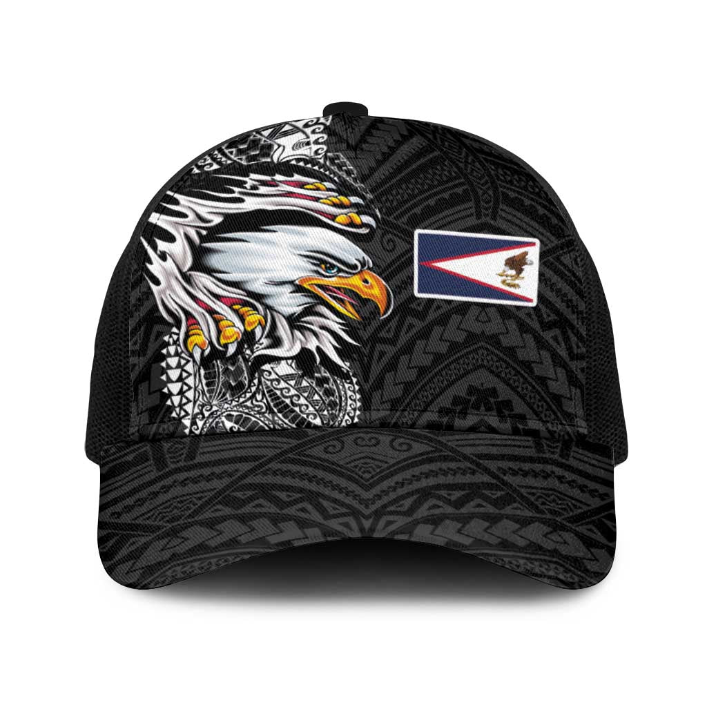 American Samoa Flag Day Baseball Net Cap Tribal Tattoo with Eagle Black