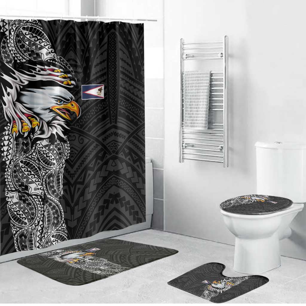 American Samoa Flag Day Bathroom Set Tribal Tattoo with Eagle Black