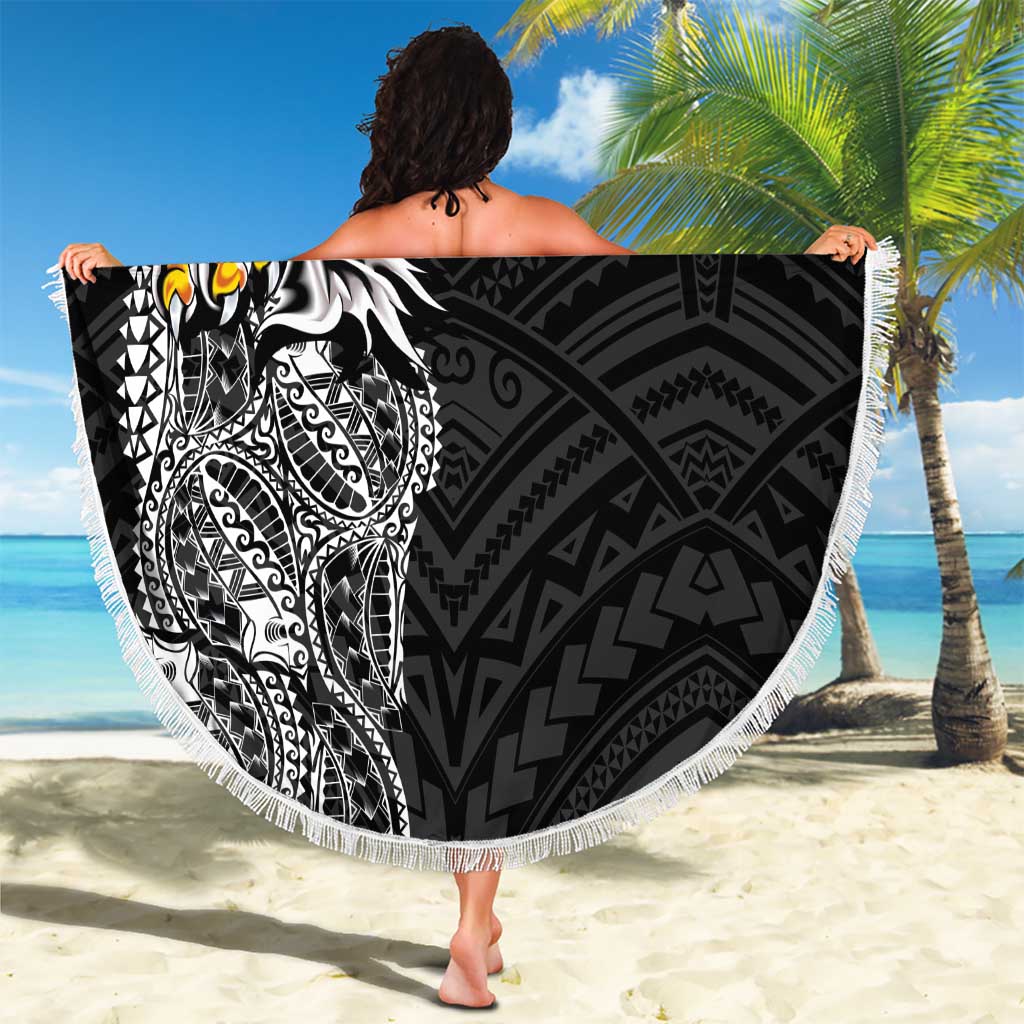 American Samoa Flag Day Beach Blanket Tribal Tattoo with Eagle Black LT03 - Polynesian Pride