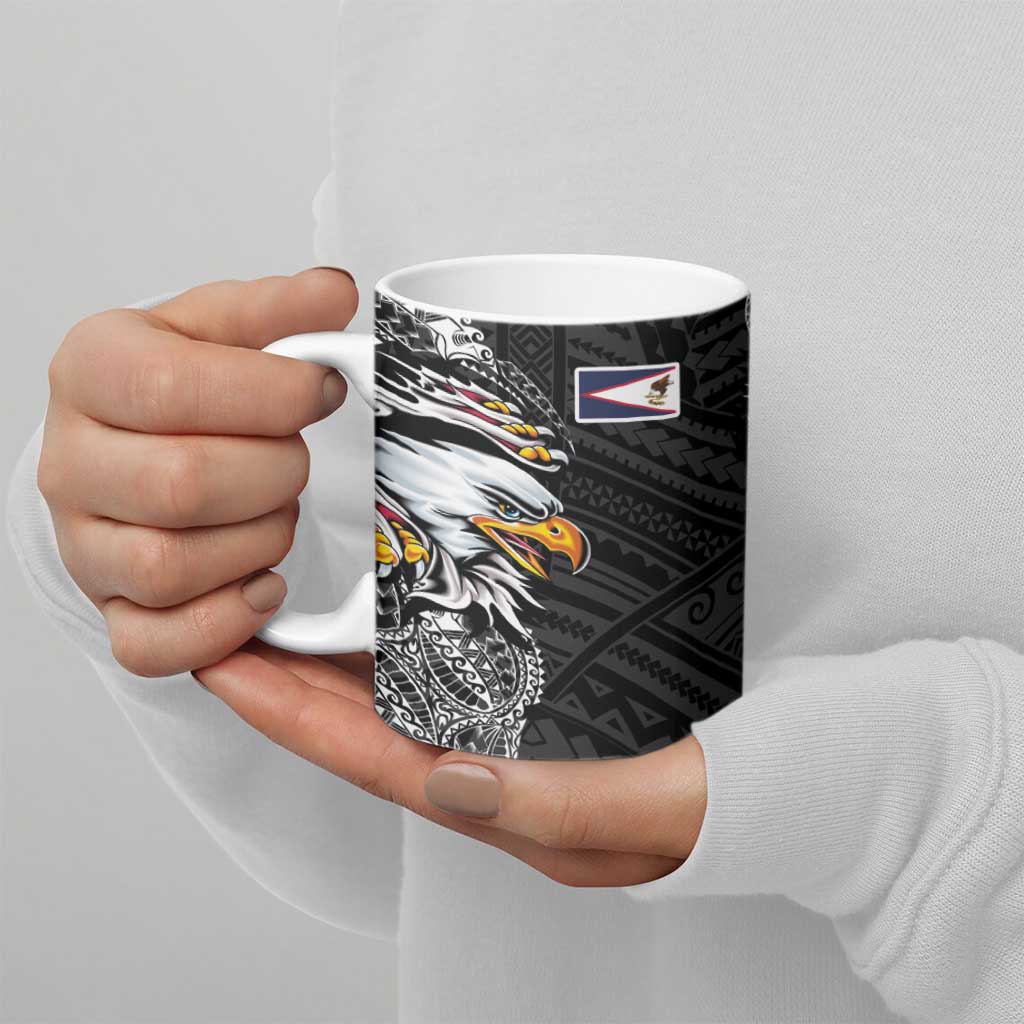 American Samoa Flag Day Ceramic Mug Tribal Tattoo with Eagle Black LT03 - Polynesian Pride