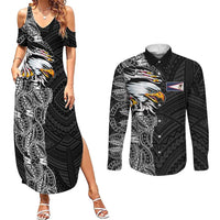American Samoa Flag Day Couples Matching Summer Maxi Dress and Long Sleeve Button Shirt Tribal Tattoo with Eagle Black LT03 Black - Polynesian Pride