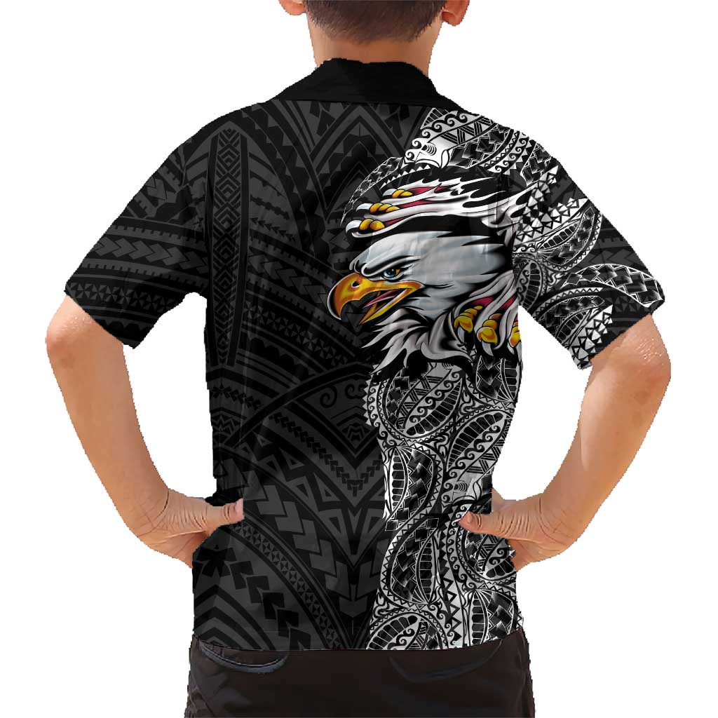 American Samoa Flag Day Family Matching Off Shoulder Maxi Dress and Hawaiian Shirt Tribal Tattoo with Eagle Black