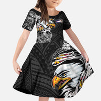 American Samoa Flag Day Family Matching Off Shoulder Maxi Dress and Hawaiian Shirt Tribal Tattoo with Eagle Black