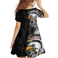 American Samoa Flag Day Family Matching Off Shoulder Maxi Dress and Hawaiian Shirt Tribal Tattoo with Eagle Black