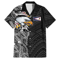 American Samoa Flag Day Family Matching Off Shoulder Maxi Dress and Hawaiian Shirt Tribal Tattoo with Eagle Black
